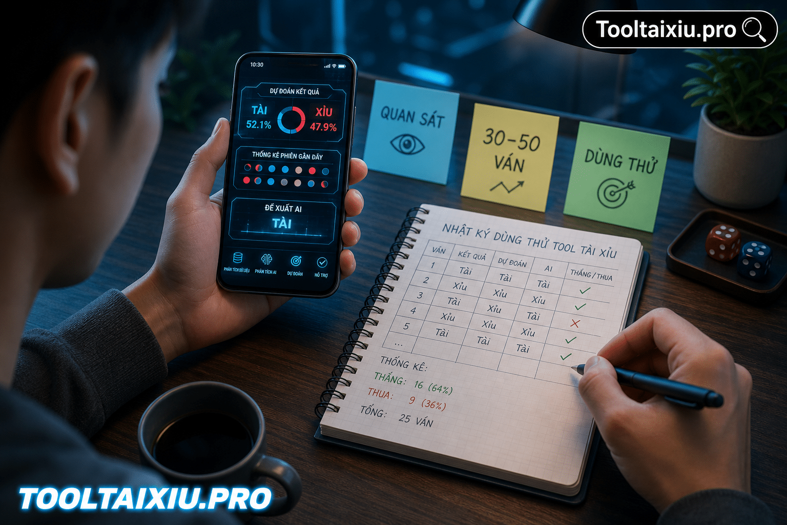 Dùng thử tool tài xỉu: quan sát và ghi 30–50 ván
